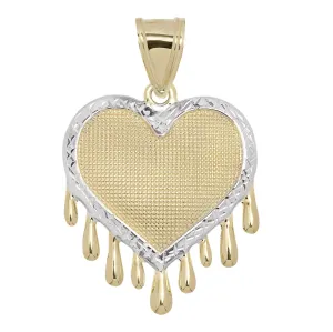 1 3/8" Diamond-Cut Heart with Drops Pendant Charm 10K Yellow Gold