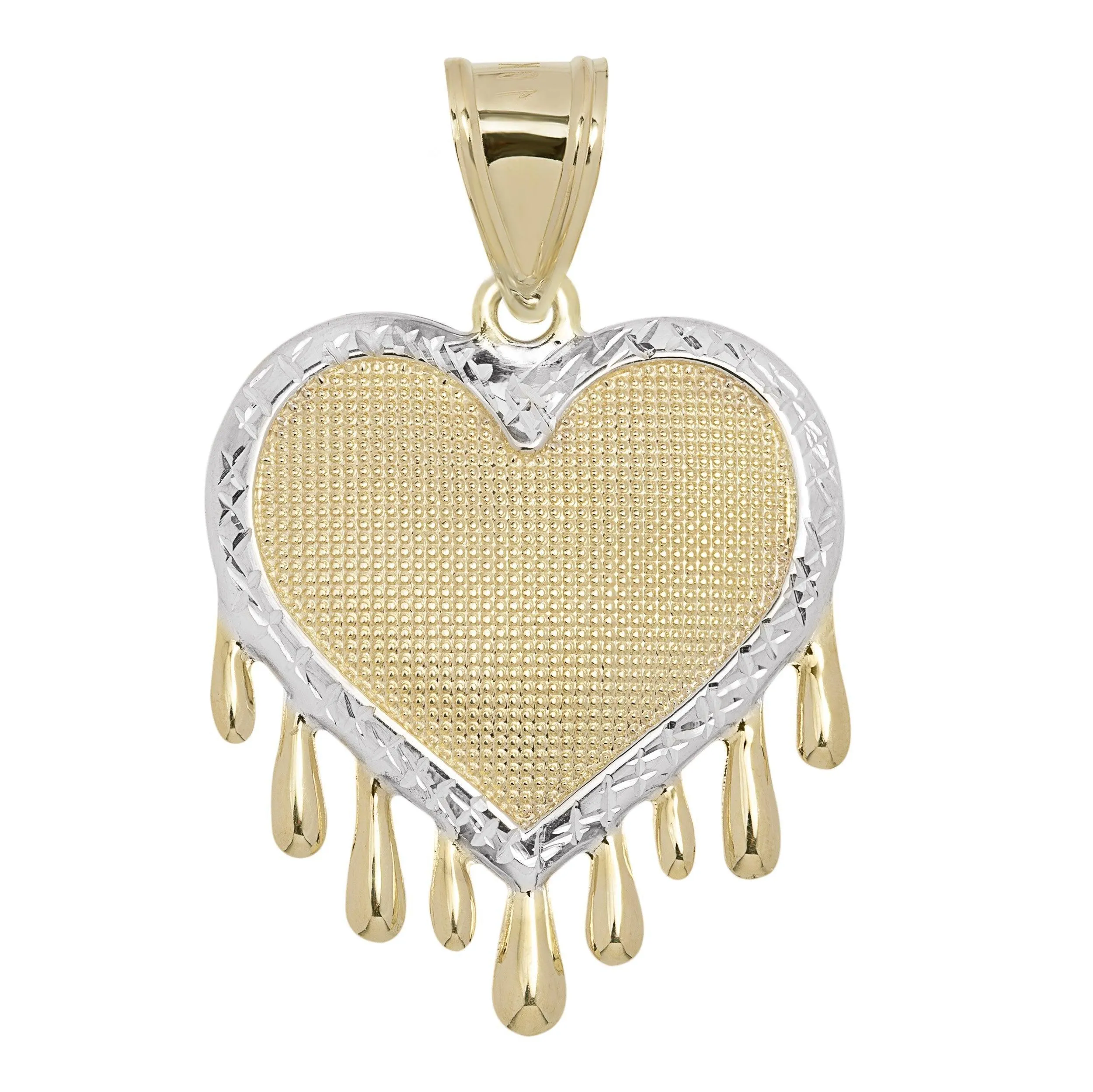 1 3/8" Diamond-Cut Heart with Drops Pendant Charm 10K Yellow Gold