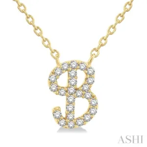 1/10 Ctw Initial 'B' Calligraphy Round Cut Diamond Fashion Pendant With Chain in 14K Yellow Gold