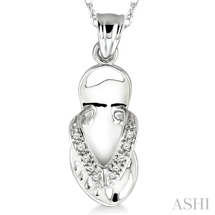 1/20 Ctw Single Cut Diamond Flip Flop Pendant in 14K White Gold with Chain