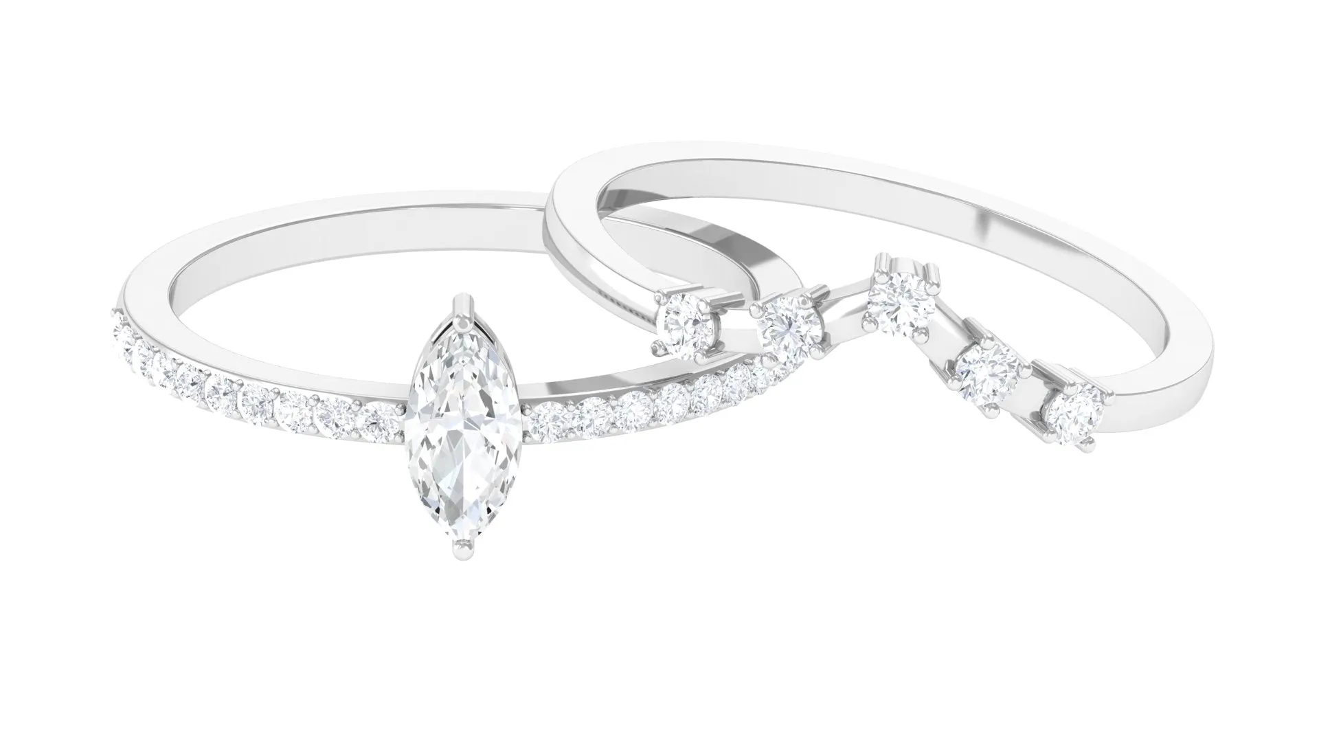 1.25 CT Marquise and Round Cut Zircon Solitaire Bridal Ring Set