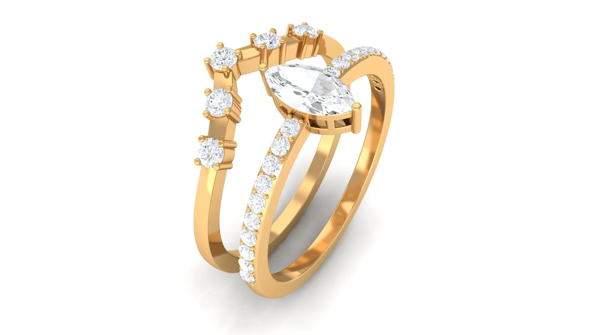 1.25 CT Marquise and Round Cut Zircon Solitaire Bridal Ring Set