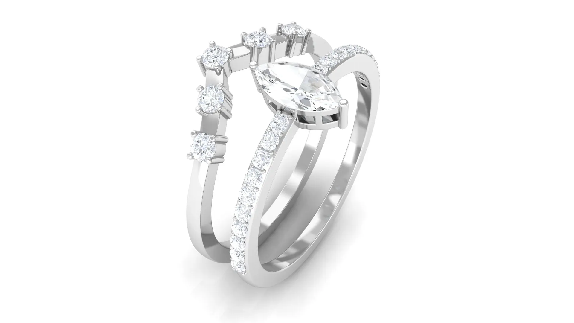 1.25 CT Marquise and Round Cut Zircon Solitaire Bridal Ring Set