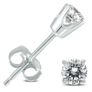 1/4 Carat Diamond Solitaire Stud Earrings In 14K White Gold