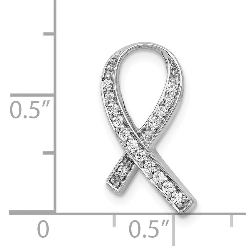 14k White Gold Polished Finish Awareness Ribbon 1/8-ct Diamond Slide Pendant will not fit Omega Chain