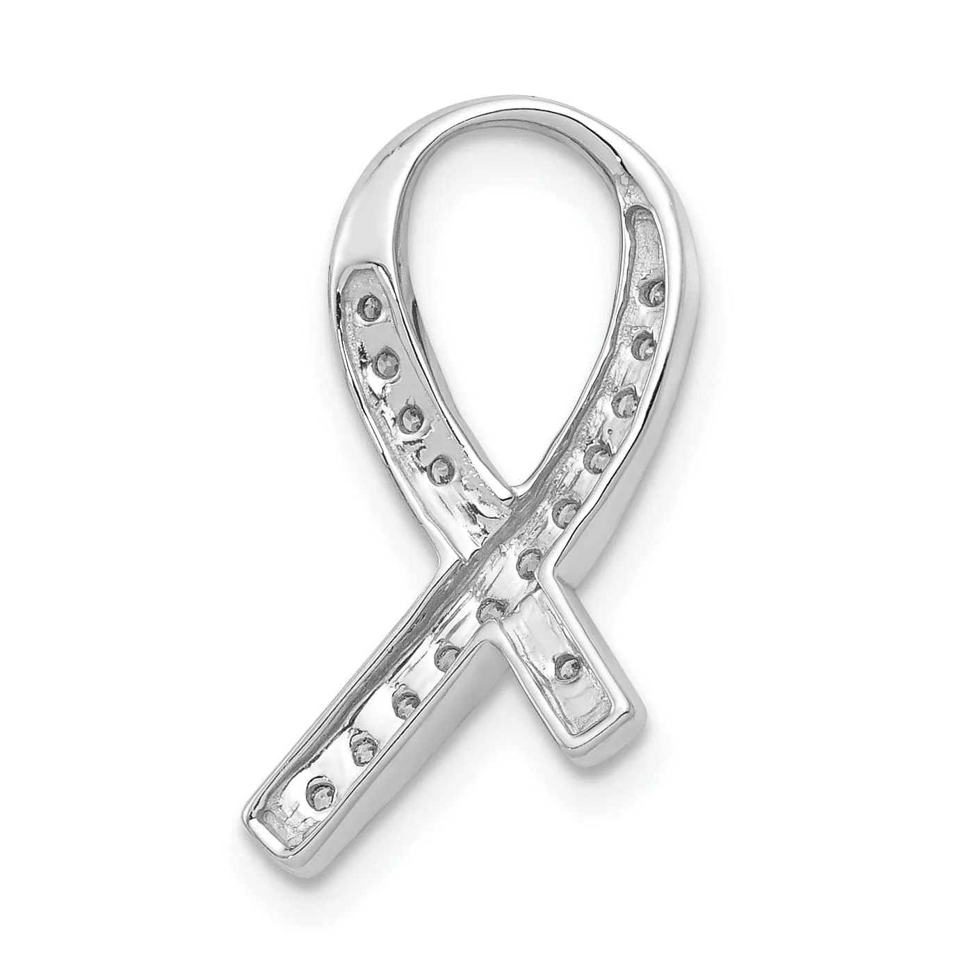 14k White Gold Polished Finish Awareness Ribbon 1/8-ct Diamond Slide Pendant will not fit Omega Chain