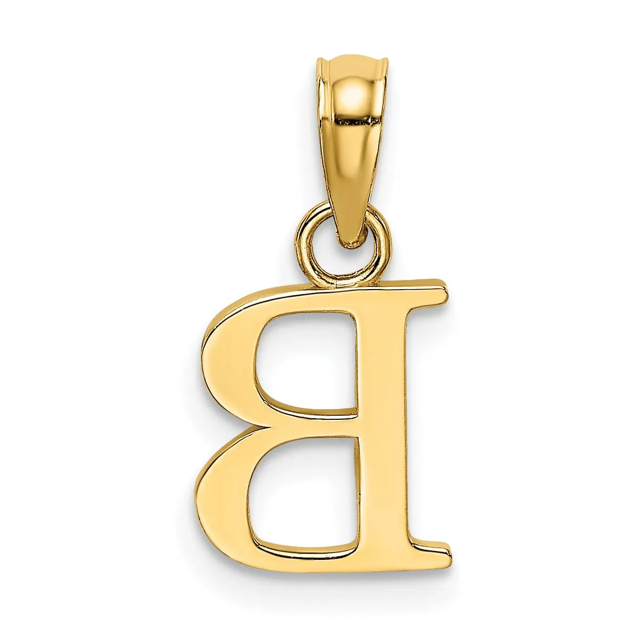 14K Yellow Gold Block Design Small Letter B Initial Pendant