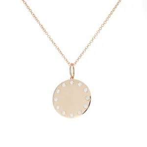 14k Yellow Gold Diamond Disk Pendant on Chain