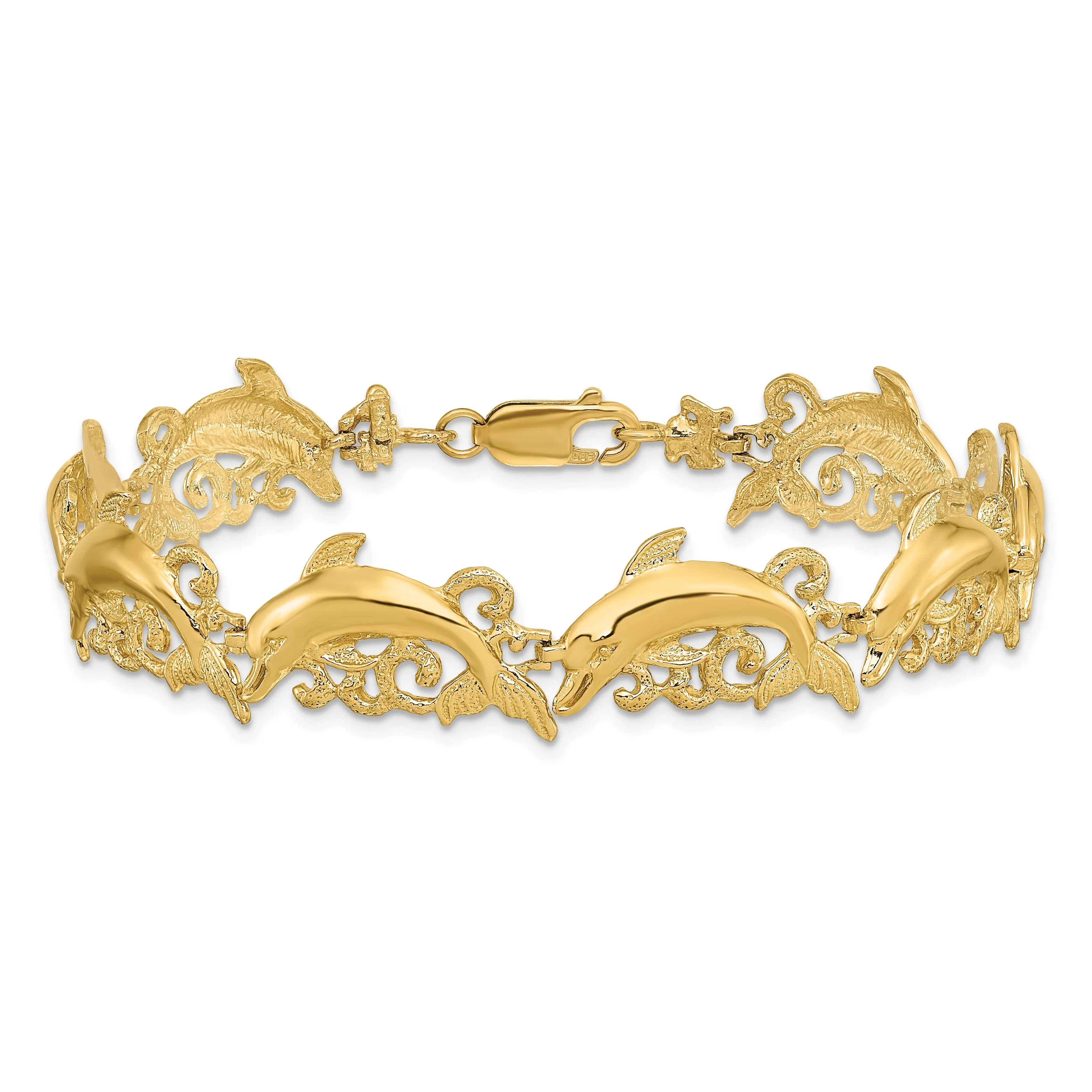 14k Yellow Gold Dolphin Bracelet - 7.5 inch, 11.35-mm wide