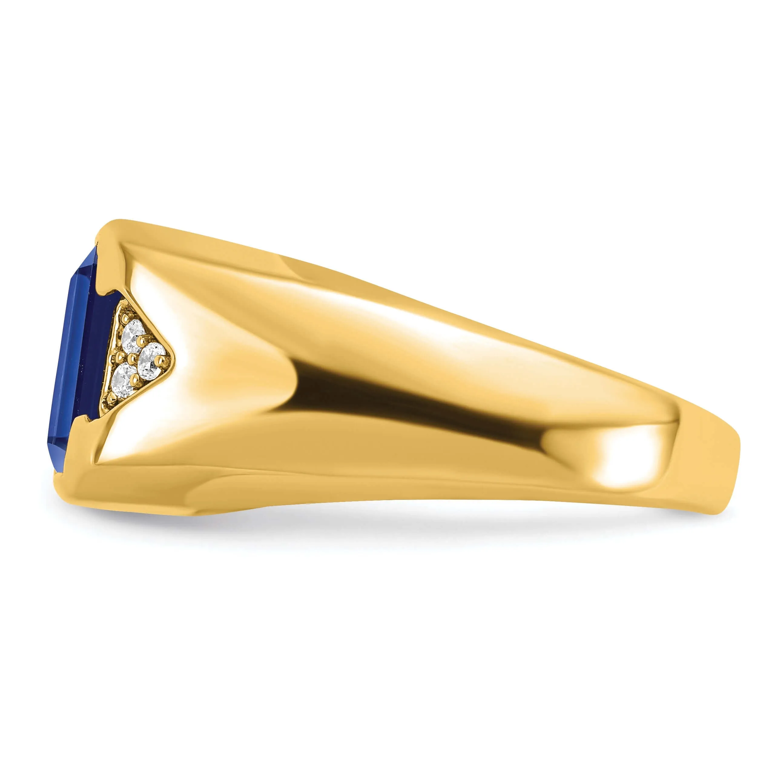 14k Yellow Gold Emerald Cut Sapphire Stone and Diamond Men's Ring.