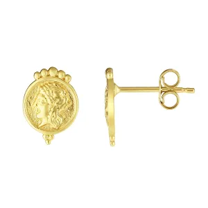 14k Yellow Gold Lady Head Stud Earrings