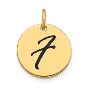 14k Yellow Gold Polished Black Epoxy Finish Letter F Initial Disk Shape Charm Pendant