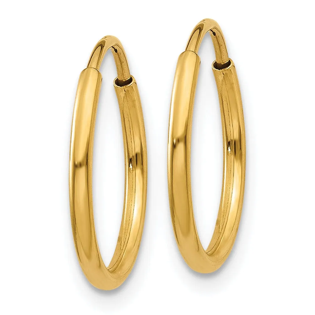 14k Yellow Gold Polished Endless Hoops 1.25mm x 14mm