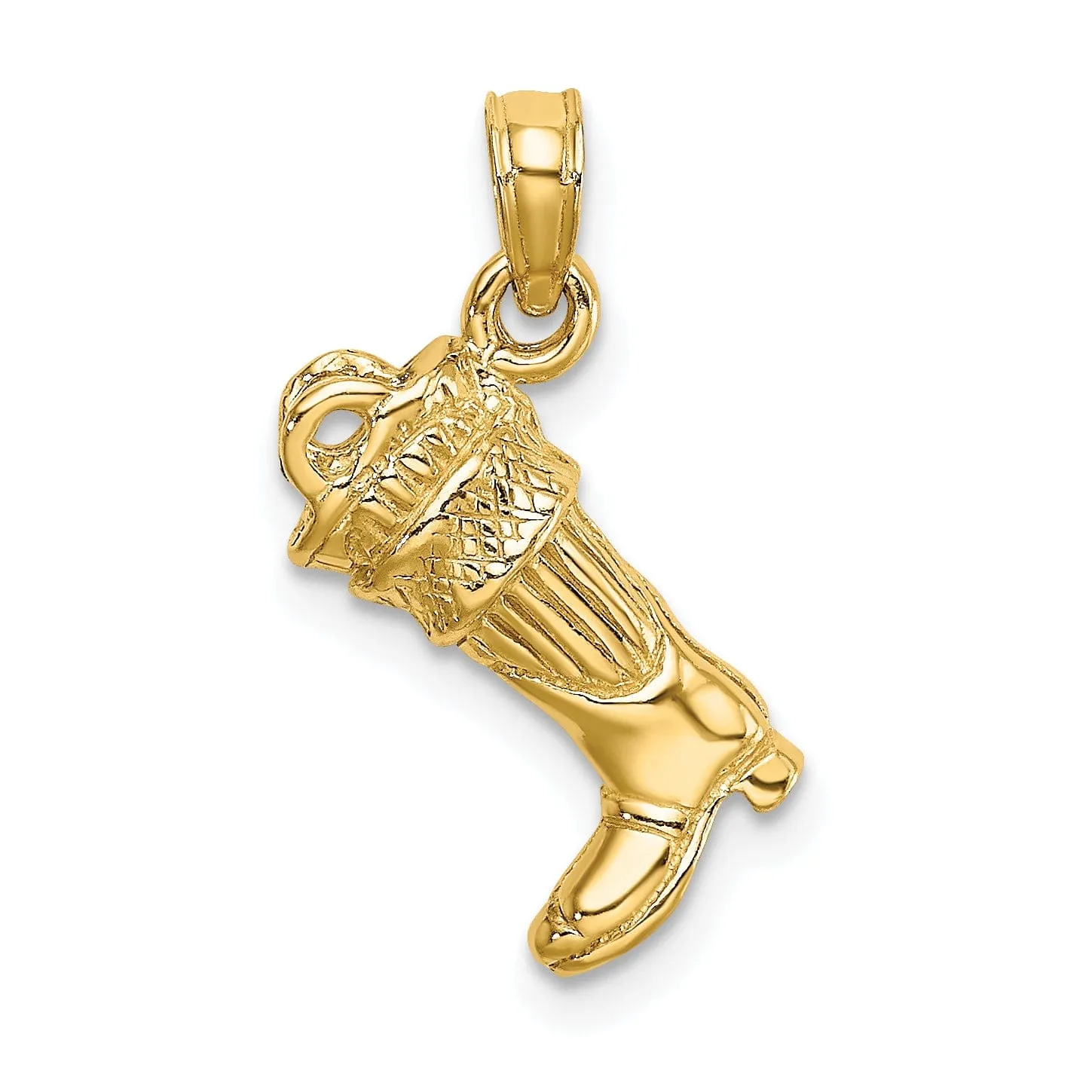 14k Yellow Gold Polished Finish 3-Dimensional Firefighter Boot Charm Pendant