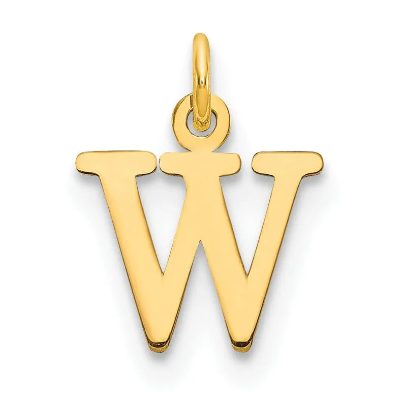 14k Yellow Gold Polished Finish Cut-Out Letter W Initial Design Charm Pendant