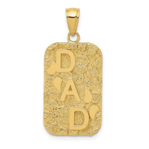 14K Yellow Gold Polished Textured Finish Solid Gold Nugget DAD Dog Tag Pendant