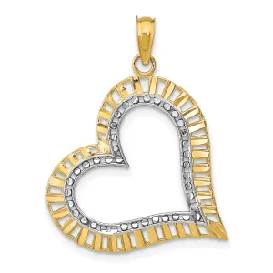 14k Yellow Gold Rhodium D.C Large Tilted Heart Pendant