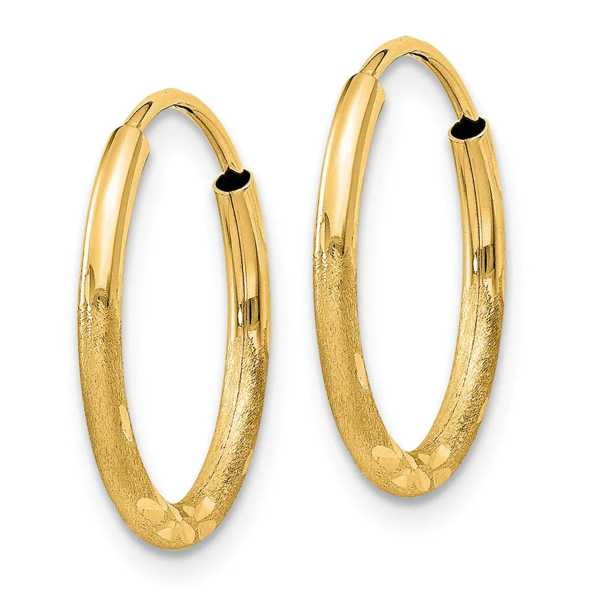 14k Yellow Gold Satin D.C Endless Hoops 1.5mm x 14mm