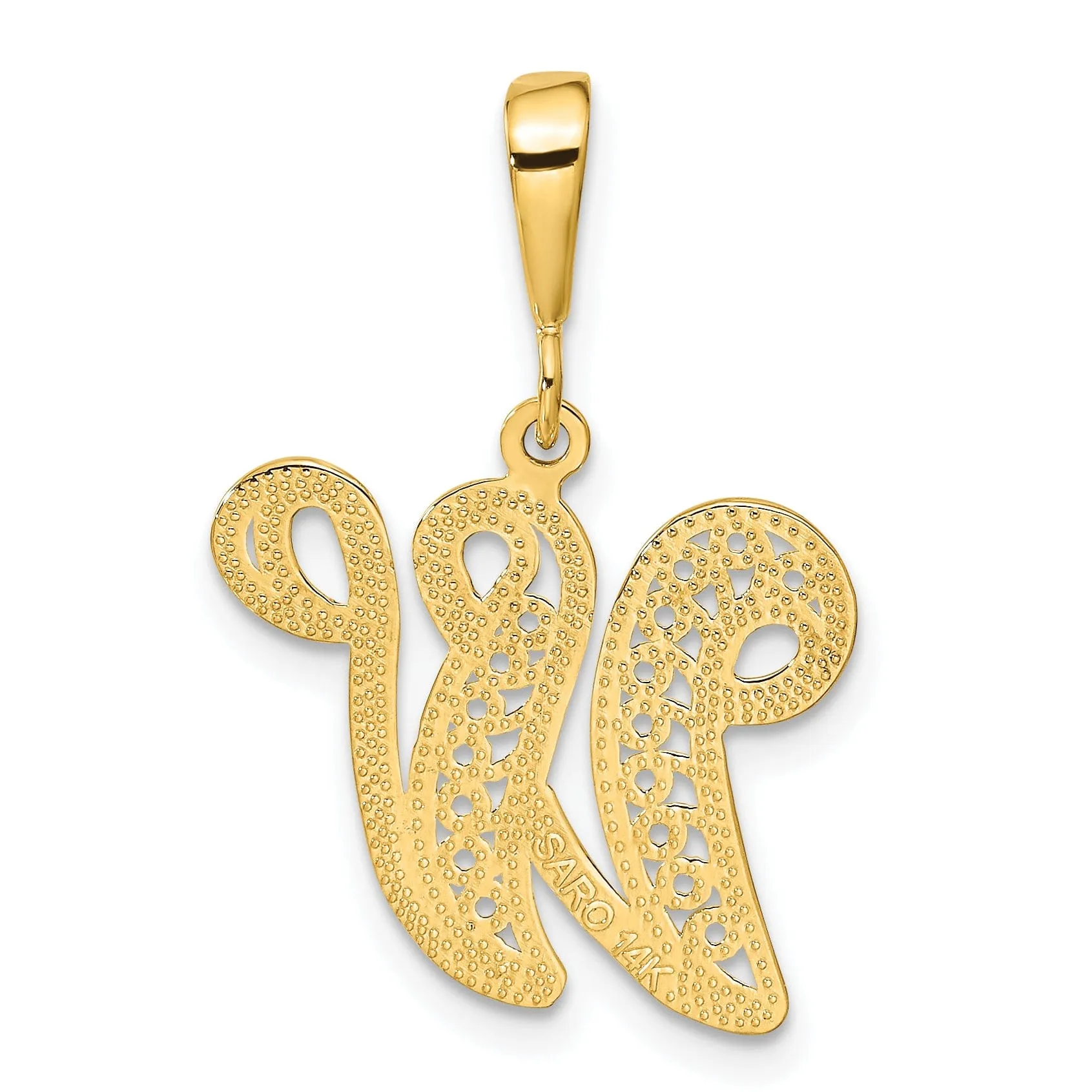 14K Yellow GoldFancy Filigree Script Design Letter W Initial Pendant