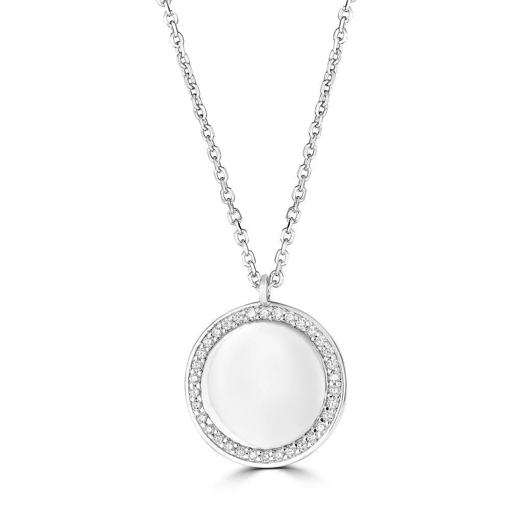 14KT Gold 1/10 CTW Diamond Solid Circle Halo Necklace