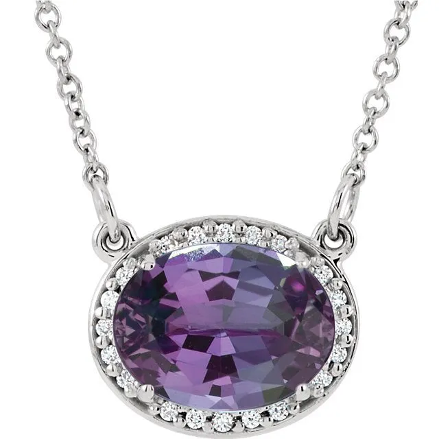 14KT GOLD 2.30 CT LAB ALEXANDRITE & .05 CTW DIAMOND OVAL HALO NECKLACE