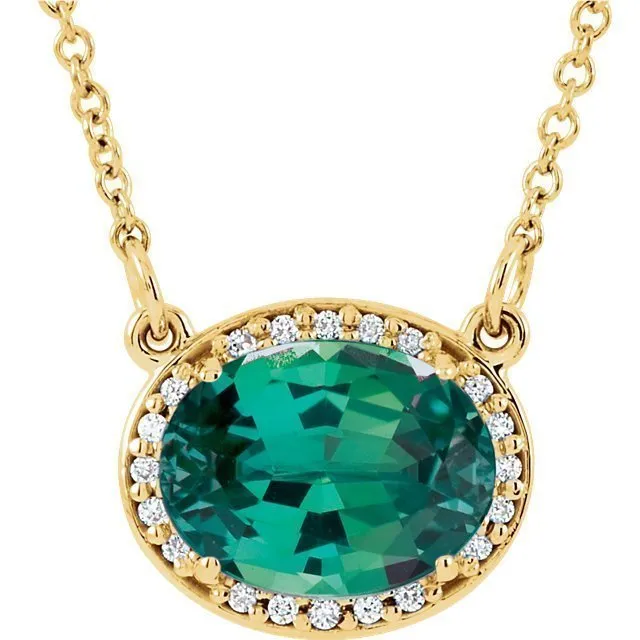 14KT GOLD 2.30 CT LAB ALEXANDRITE & .05 CTW DIAMOND OVAL HALO NECKLACE