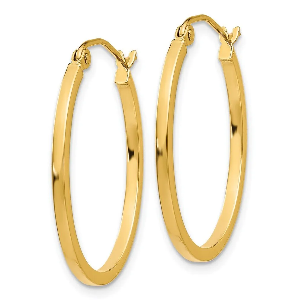 1.5mm x 26mm Polished 14k Yellow Gold Square Tube Oval Hoop Earrings