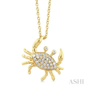 1/6 ctw Petite Slanted Crab Round Cut Diamond Fashion Pendant With Chain in 10K Yellow Gold