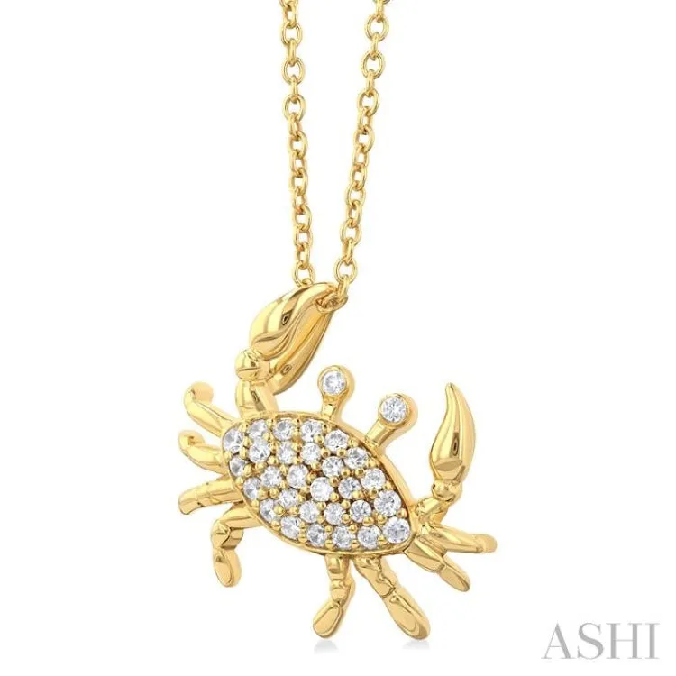 1/6 ctw Petite Slanted Crab Round Cut Diamond Fashion Pendant With Chain in 10K Yellow Gold