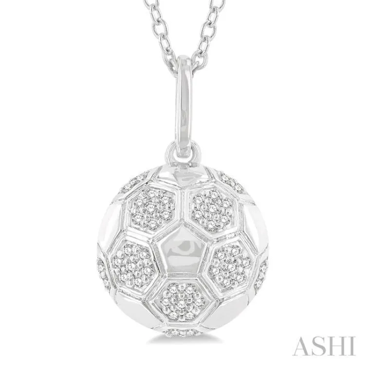 1/6 ctw Petite Soccer Ball Round Cut Diamond Fashion Pendant With Chain in 10K White Gold