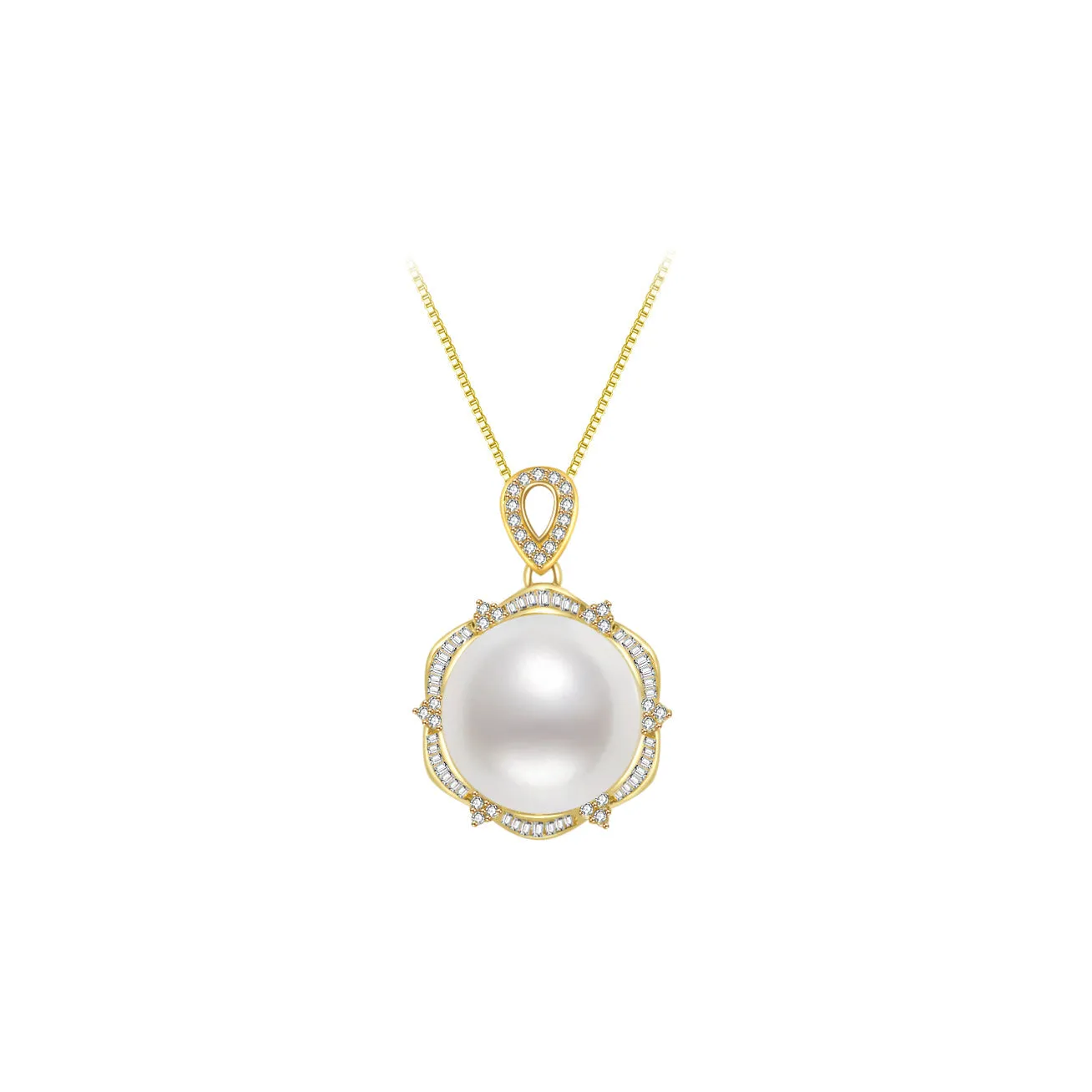 18K Solid Gold  Saltwater Pearl Necklace KN00031