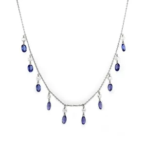 18k White Gold Diamond & Tanzanite Drop Necklace