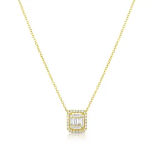 18kt Yellow Gold Baguette and Round Diamond Necklace