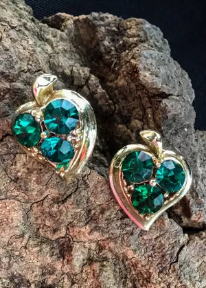 1960s Apple Shaped Emerald Rivoli Glass Screw On Earrings