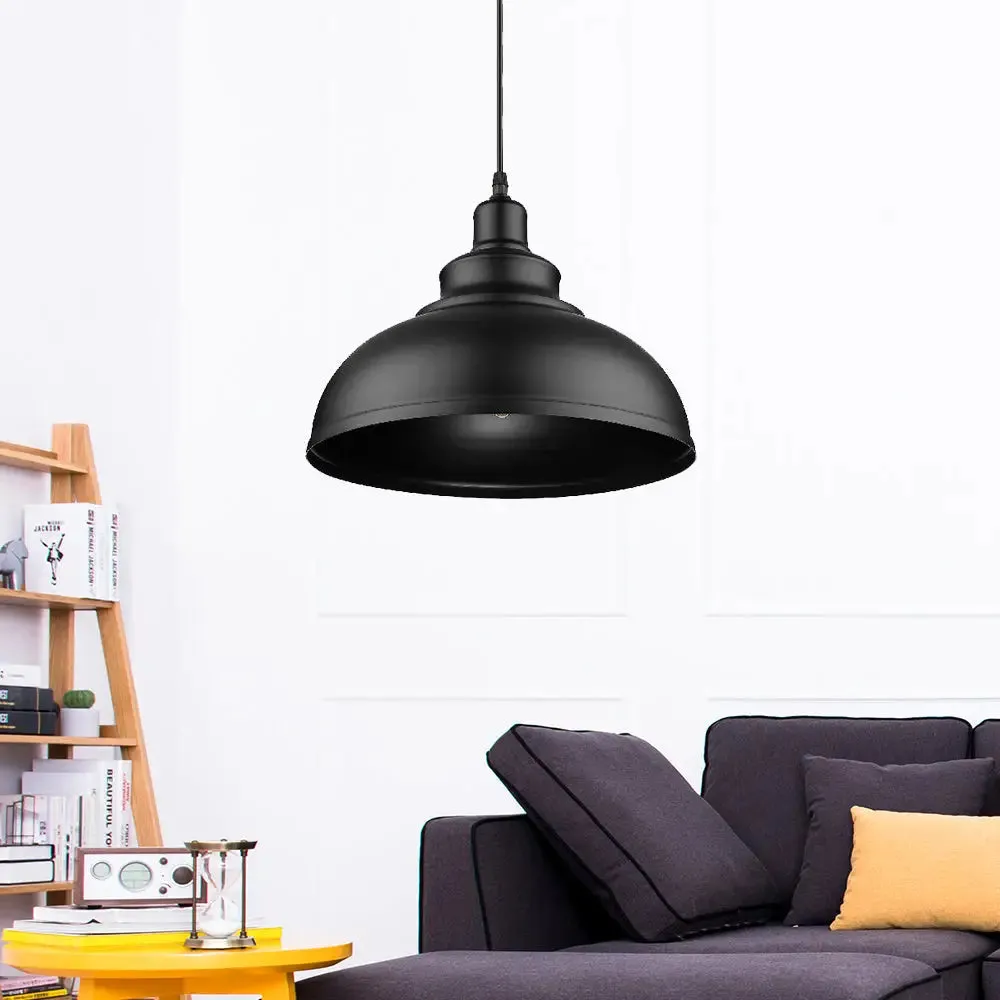 2-Pack Retro Metallic Bowl Pendant Lights with Adjustable Cord - Black