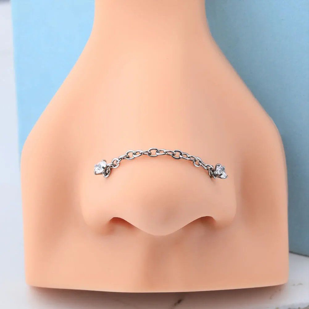 20G Titanium L-Shaped CZ Nose Stud Chain