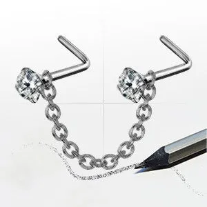 20G Titanium L-Shaped CZ Nose Stud Chain