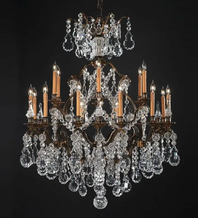 24 Light Brass Chandelier With Crystals