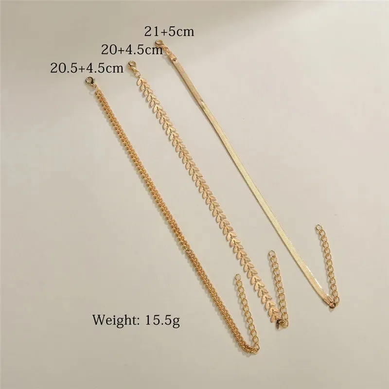 3pcs/set Gold Color Simple Chain Anklets For Women Beach Foot Jewelry Leg Chain Ankle Bracelets Women Accessories