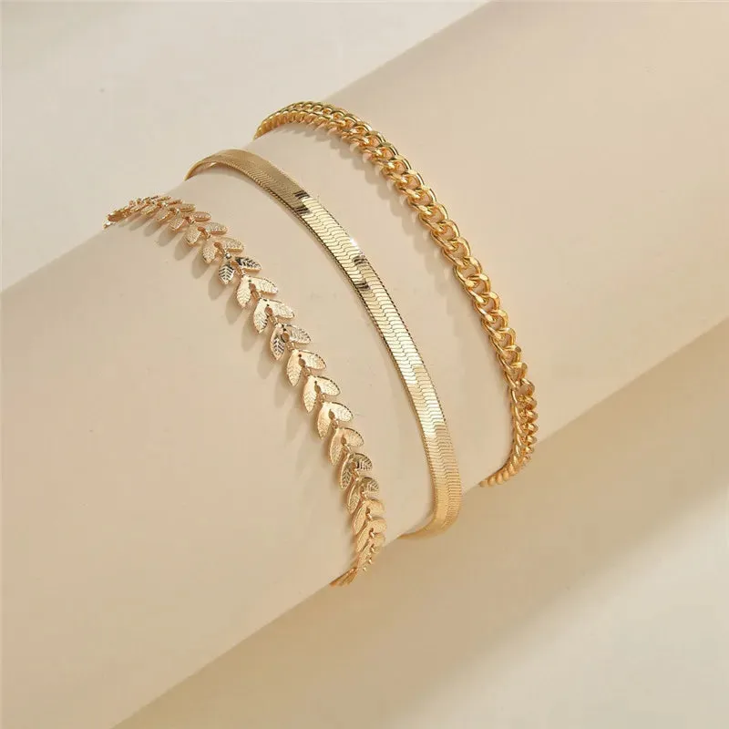 3pcs/set Gold Color Simple Chain Anklets For Women Beach Foot Jewelry Leg Chain Ankle Bracelets Women Accessories