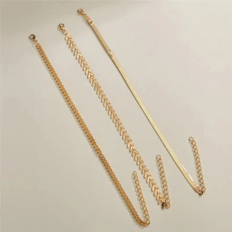 3pcs/set Gold Color Simple Chain Anklets For Women Beach Foot Jewelry Leg Chain Ankle Bracelets Women Accessories