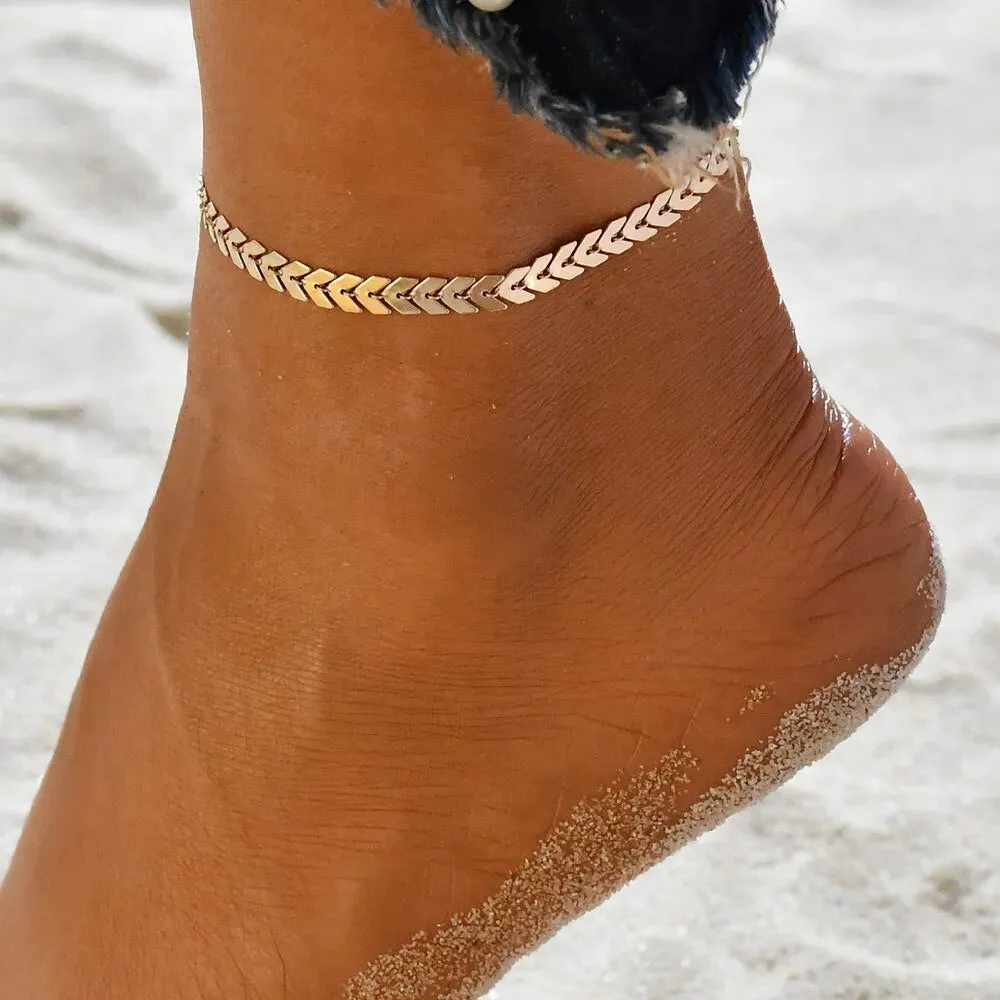 3pcs/set Gold Color Simple Chain Anklets For Women Beach Foot Jewelry Leg Chain Ankle Bracelets Women Accessories