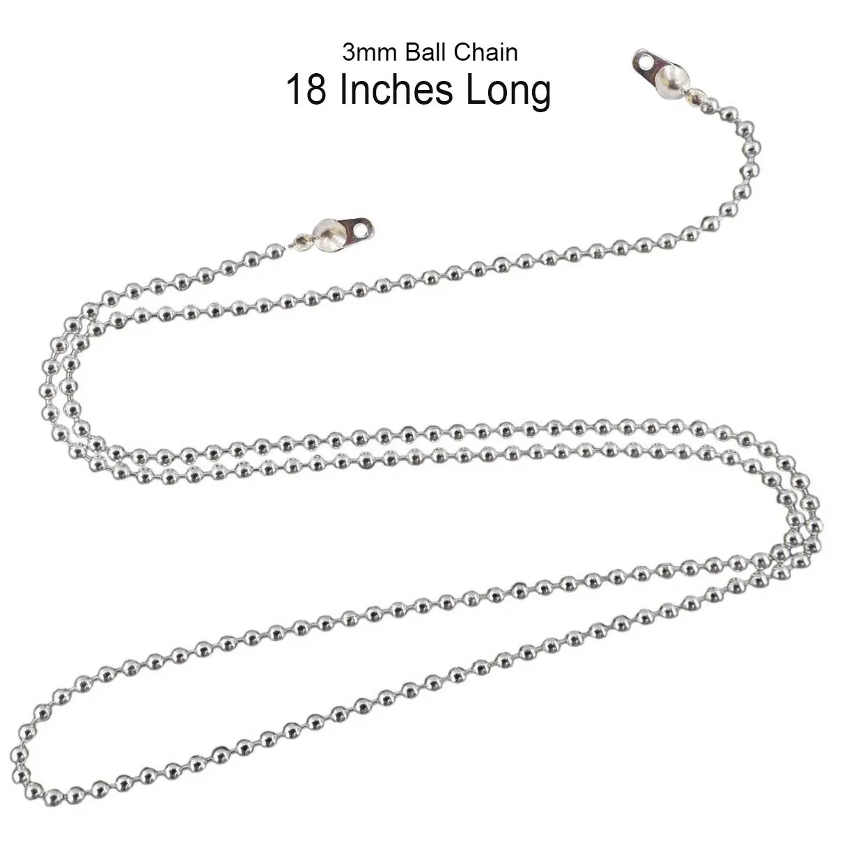 5 PCS BALL CHAIN 18 INCHES LONG SILVER PLATED , NO CLASPS AND JUMP RING 3MM BALL