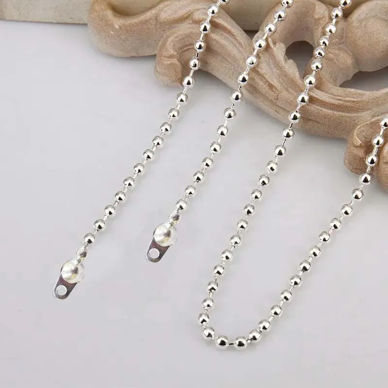 5 PCS BALL CHAIN 18 INCHES LONG SILVER PLATED , NO CLASPS AND JUMP RING 3MM BALL