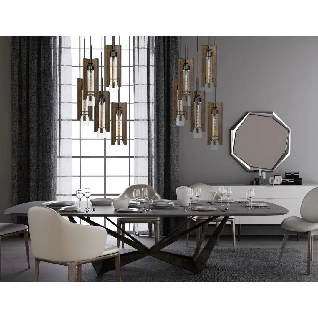 60W Almeria Five-Light Pendant Fixture - Stylish Wood & Glass Design with 6ft Cord, E26 Bulb Compatible