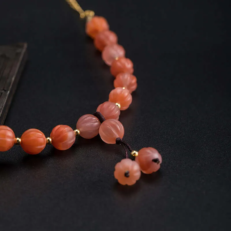 925 Silver South Red Agate Pumpkin Bracelet