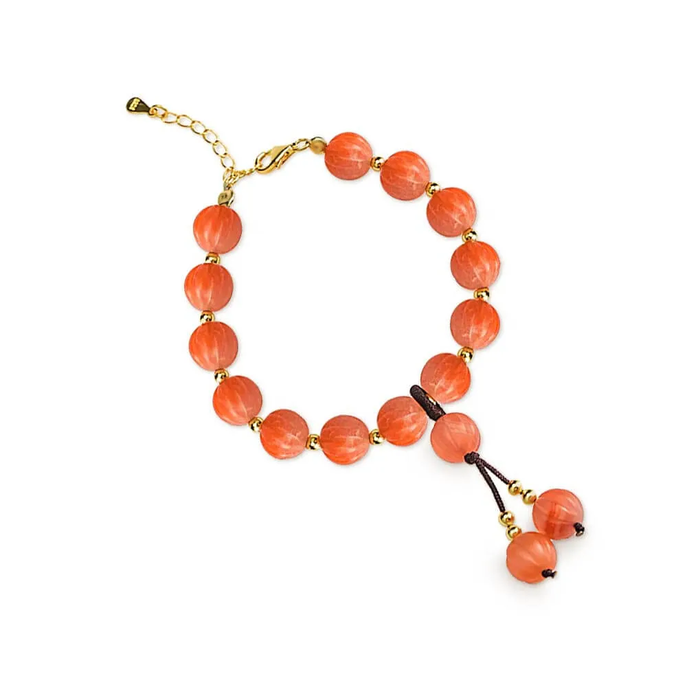 925 Silver South Red Agate Pumpkin Bracelet