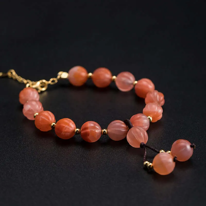 925 Silver South Red Agate Pumpkin Bracelet