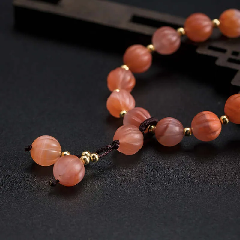 925 Silver South Red Agate Pumpkin Bracelet