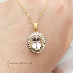 9ct Kunzite & Diamond Oval Cluster Pendant